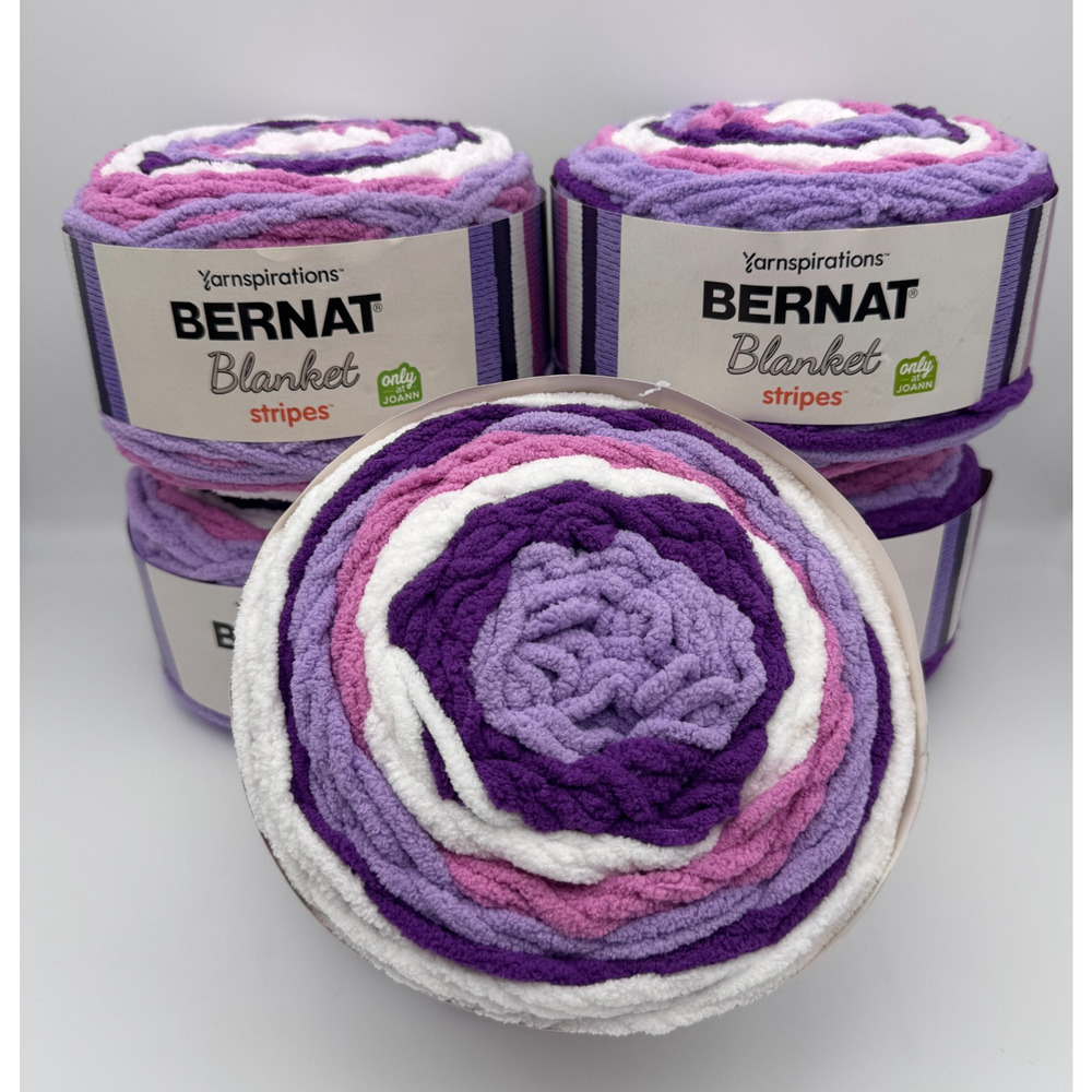 Bernat Baby Blanket Stripes Yarn Lot of 5 x 10.5 oz Joann Exclusive Little Lilac